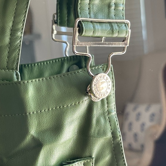 WEWOREWHAT NWT VEGAN GREEN LEATHER SHORT OVERALLS in BASIL - Picture 5 of 8